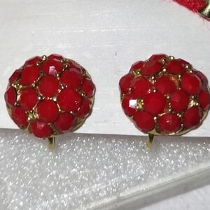 Vintage Red Clip Earrings + Avon Tree Tac Pin